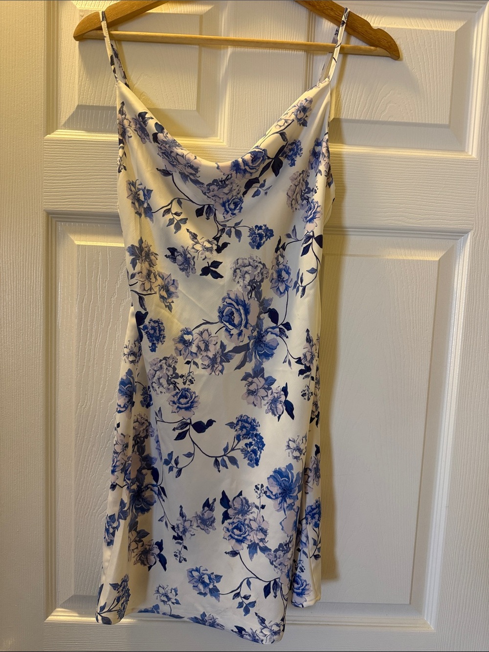 Urban Outfitters White Slip Dress with Blue Floral Print